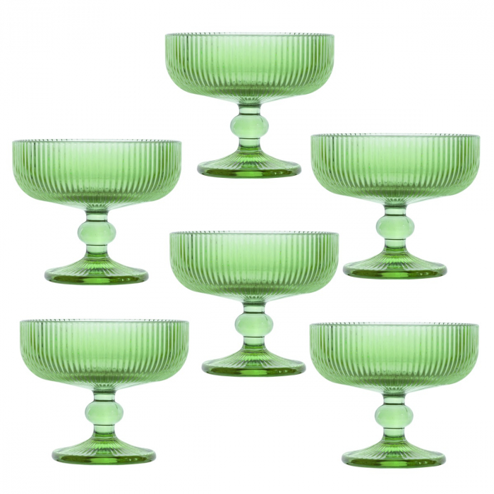 RAKI BLOOM GREEN Set 6 cupe/pahare cu picior pentru desert, 280ml, D12xh10cm, sticla, verde/transparent [1]