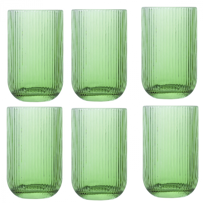 RAKI BLOOM GREEN Set 6 pahare inalte long drink universale, 410ml, D8xh13cm, sticla, verde/transparent [1]