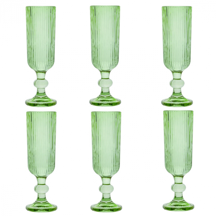RAKI BLOOM GREEN Set 6 pahare sampanie, 150ml, D6xh18,5cm, sticla, verde/transparent [1]