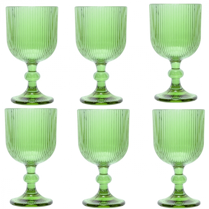 RAKI BLOOM GREEN Set 6 pahare vin alb, 250ml, D8xh14,5cm, sticla, verde/transparent [1]