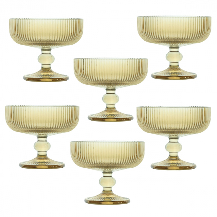 RAKI BLOOM YELLOW Set 6 cupe/pahare cu picior pentru desert, 280ml, D12xh10cm, sticla, galben/transparent [1]