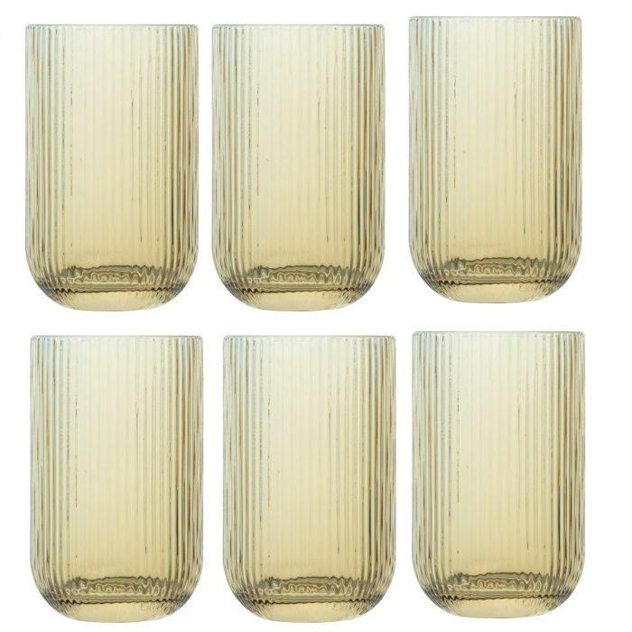 RAKI BLOOM YELLOW Set 6 pahare inalte long drink universale, 410ml, D8xh13cm, sticla, galben/transparent [1]