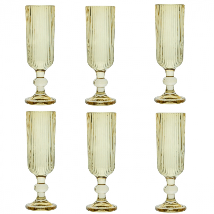 RAKI BLOOM YELLOW Set 6 pahare sampanie, 150ml, D6xh18,5cm, sticla, galben/transparent [1]