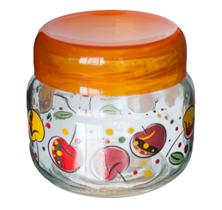 RAKI Borcan din sticla cu capac plastic, 400ml, cu diferite decoruri si culori [2]