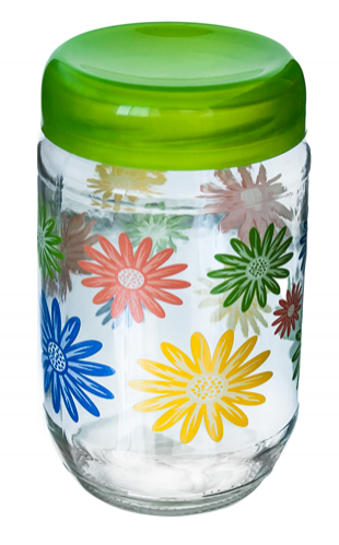 RAKI Borcan din sticla cu capac plastic, 750ml, cu diferite decoruri si culori [1]