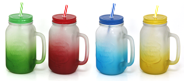 RAKI Borcan pentru cocktail cu maner si pai, 700ml, din sticla, diferite culori [1]