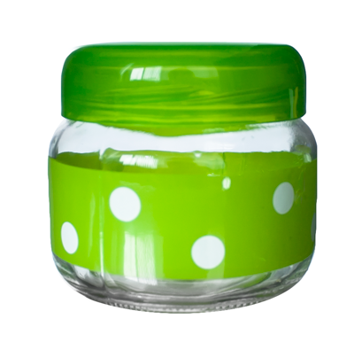 RAKI Borcan sticla 400ml, decor verde cu buline [1]