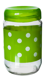 RAKI Borcan sticla 720ml, decor verde cu buline [1]