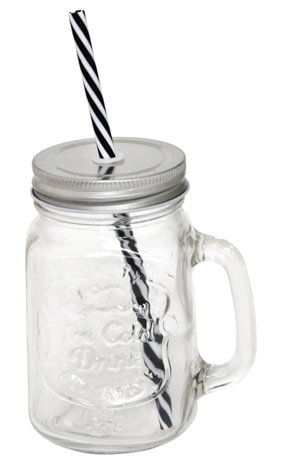 RAKI Borcan sticla cu capac argintiu si pai, 500ml, D7x13cm [1]