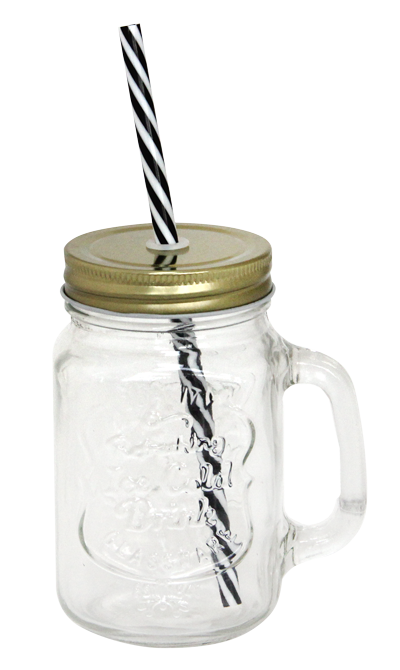 RAKI Borcan sticla cu capac auriu si pai, 500ml, D7x13cm [1]