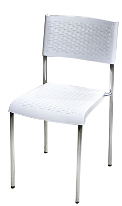 RAKI CLASSIC Scaun plastic cu picioare cromate, aspect ratan, alb, 40x40xh83cm [1]
