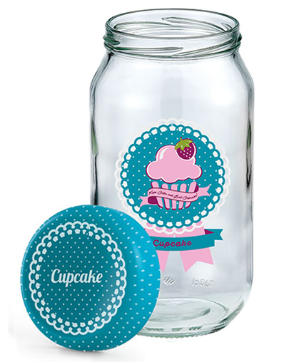 RAKI CUPCAKE BLUE Borcan din sticla cu capac, 1lt [1]