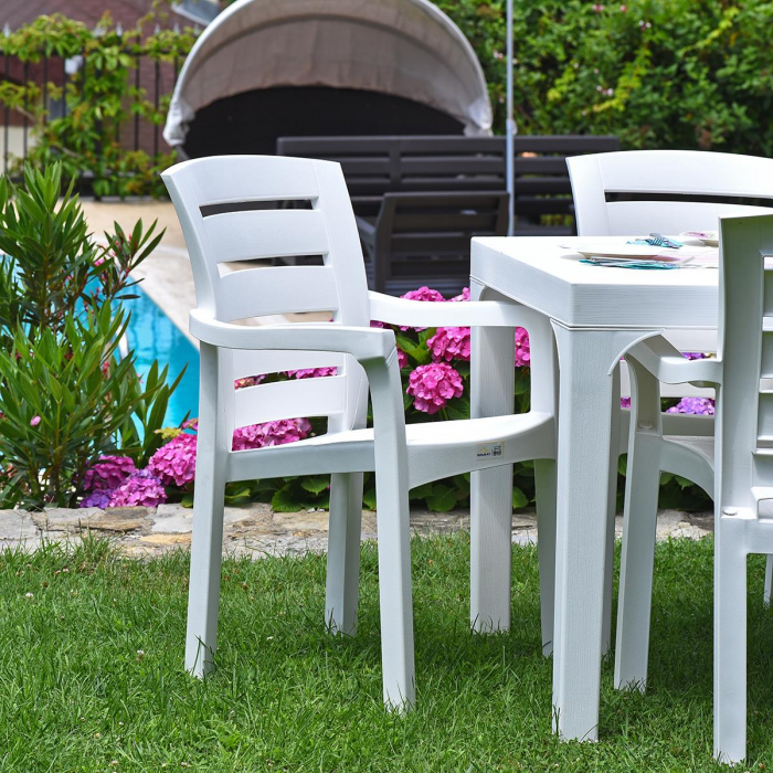 RAKI DIDIM Scaun gradina cu brate, plastic, alb, 56x51xh90cm [4]