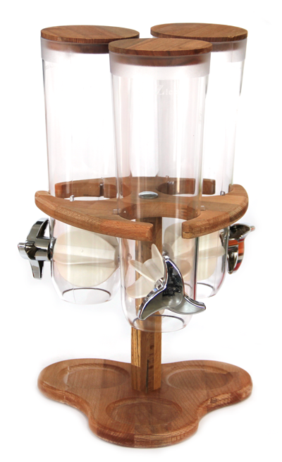 RAKI Dispenser cereale triplu cu suport rotativ bambus [1]