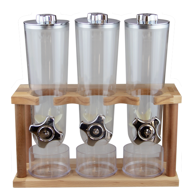 RAKI Dozator cereale si nuci cu 3 recipiente si suport din lemn [1]