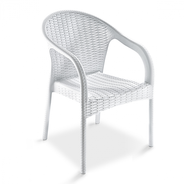 RAKI EGE Scaun fotoliu aspect ratan, plastic, alb, 57x48xh87cm [2]