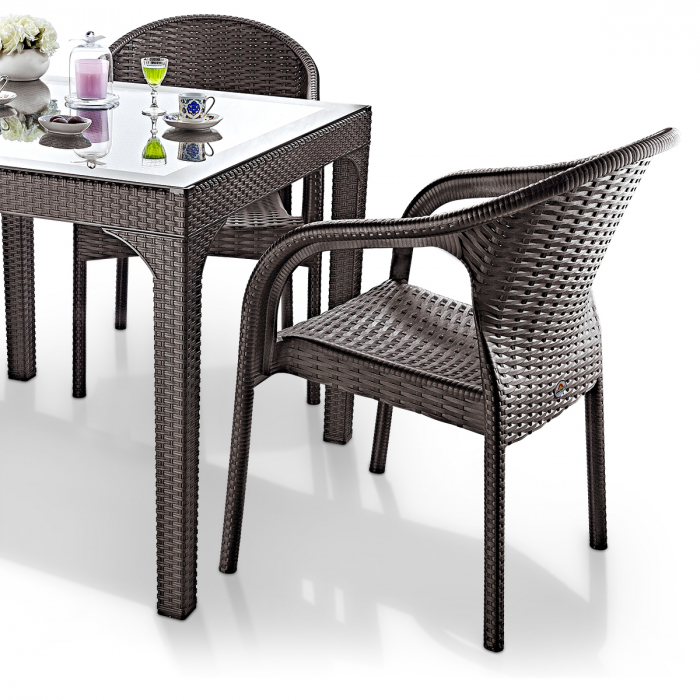 RAKI EGE Scaun fotoliu aspect ratan, plastic, maro, 57x48xh87cm [3]