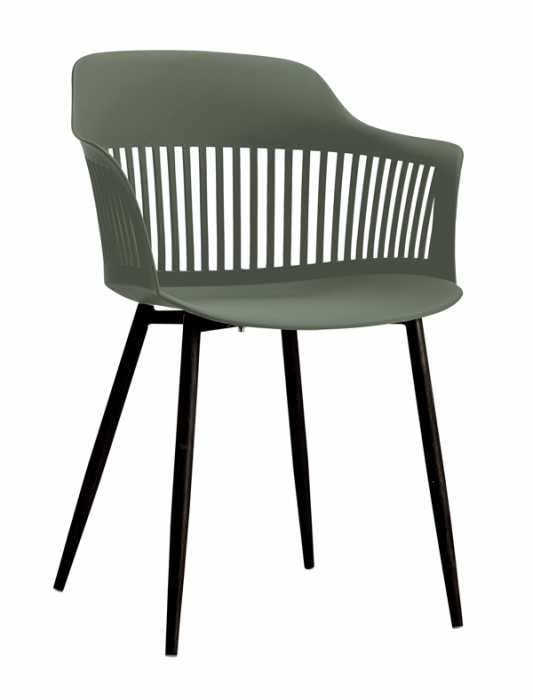 RAKI FLORIDA Scaun bucatarie/terasa, polipropilena cu picioare metalice, 53x59xh81cm, verde/negru [1]