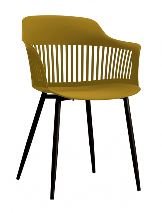 RAKI FLORIDA Scaun terasa din polipropilena cu picioare metalice, 53x59xh81cm, galben/negru [1]