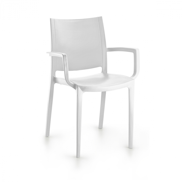 RAKI LARA Scaun cu brate gradina, terasa, alb, plastic, 42x47xh82cm [1]