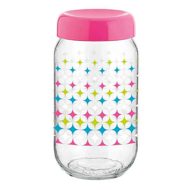 RAKI LINEA Borcan sticla 1l, capac plastic de diferite culori, cu diferite decoruri [2]