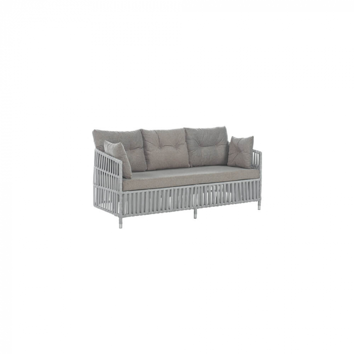 RAKI MANILA Set mobilier gradina 4 piese, canapea, 2 fotolii si masa, cadru metalic si impletitura sfoara, gri deschis [2]