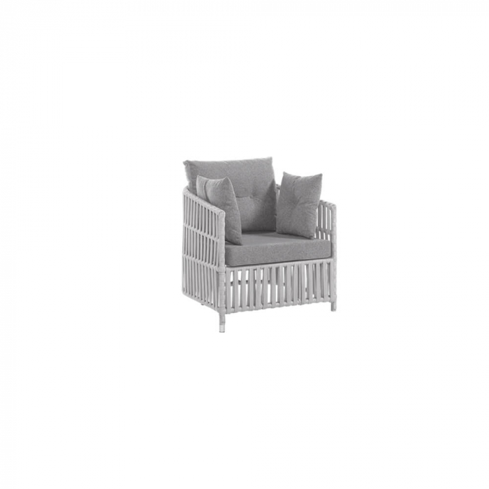 RAKI MANILA Set mobilier gradina 4 piese, canapea, 2 fotolii si masa, cadru metalic si impletitura sfoara, gri deschis [3]