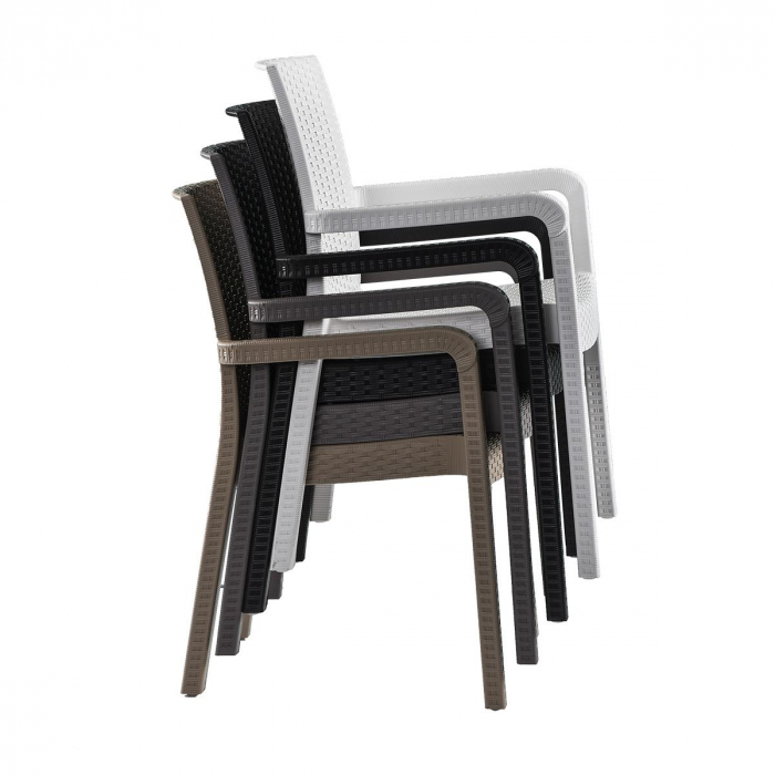 RAKI MARKIZ Scaun cu brate alb, plastic aspect ratan, 57x57xh87cm [4]