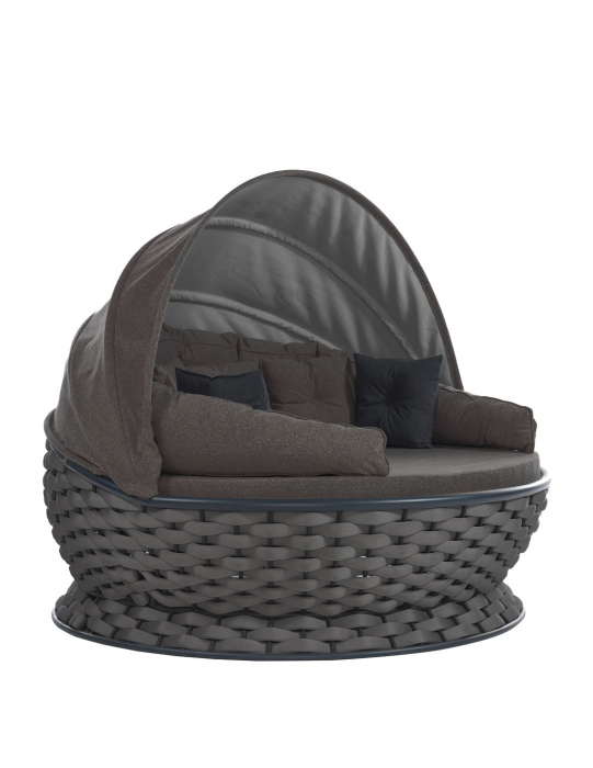 RAKI MIAMI Pat de gradina cu copertina, rotund, cadru metalic si impletitura textila, D180xh80-140cm, antracit [1]