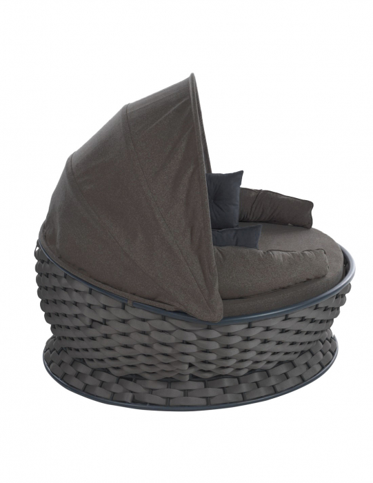 RAKI MIAMI Pat de gradina cu copertina, rotund, cadru metalic si impletitura textila, D180xh80-140cm, antracit [4]
