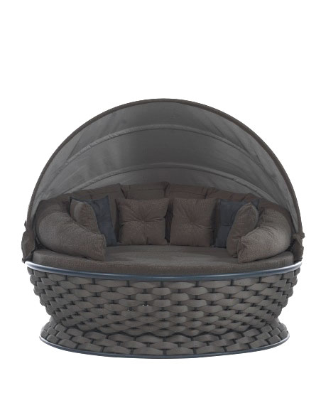 RAKI MIAMI Pat de gradina cu copertina, rotund, cadru metalic si impletitura textila, D180xh80-140cm, antracit [2]