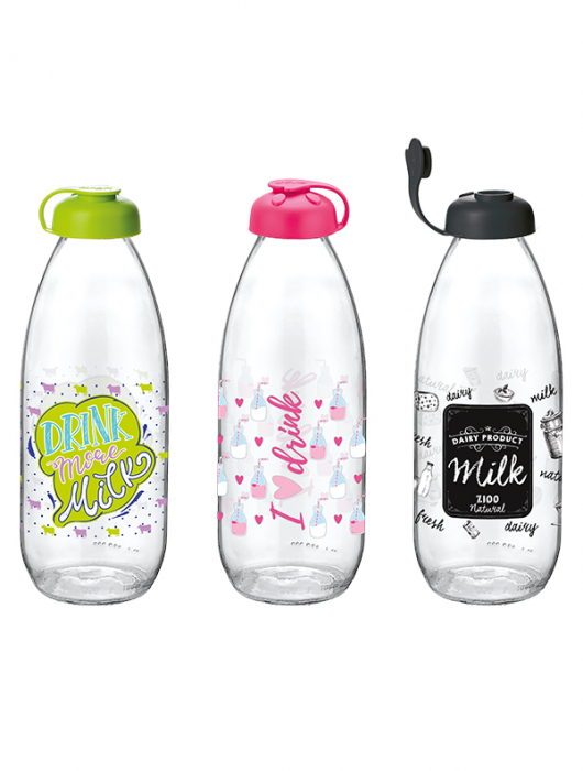 RAKI MILKY Sticla pentru lapte cu decor 1l, din sticla, diferite decoruri si culori [4]