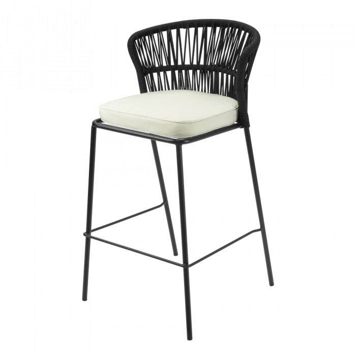 RAKI NAPA Scaun inalt bar metalic cu perna, 55x60xh100cm, spatar impletit, negru [1]