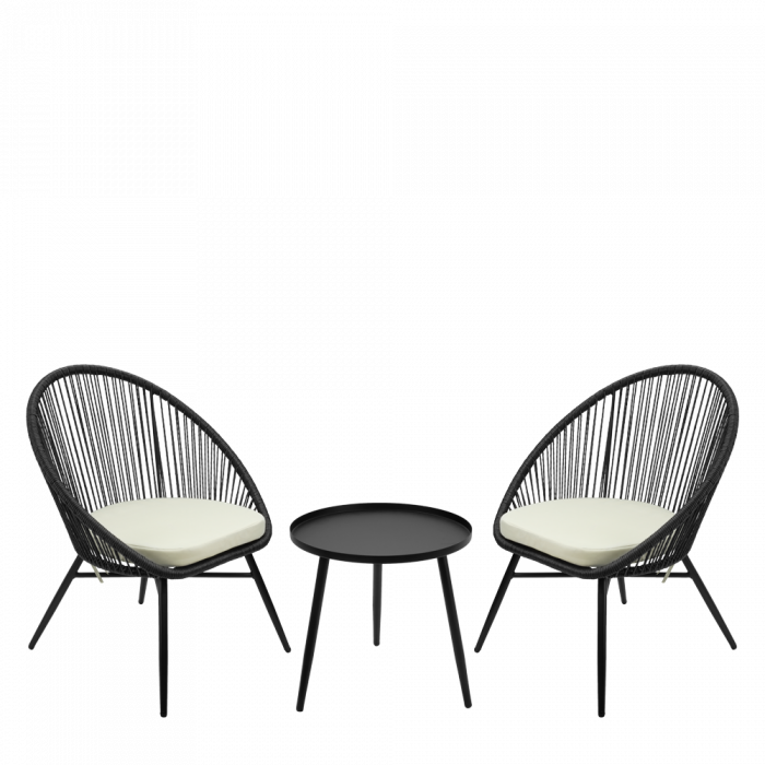 RAKI NAPA Set mobila de gradina Polyrattan Gray, 2 scaune cu perne si masa, cadru metalic, negru/gri [1]
