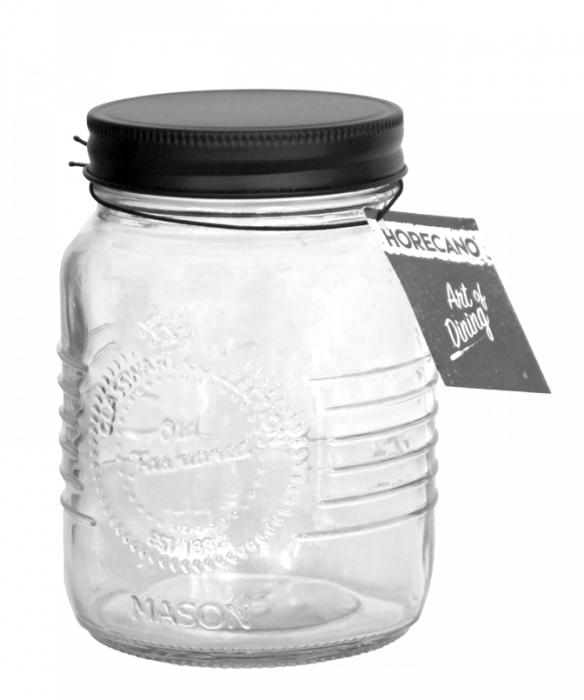 RAKI OLD FASHIONED Borcan sticla depozitare, 2lt, capac metalic negru cu filet [1]