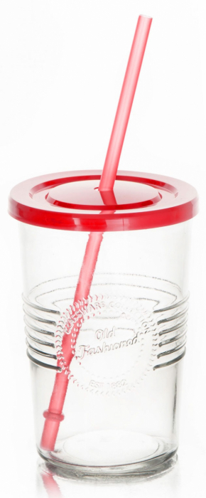 RAKI OLD FASHIONED Pahar cu capac si pai rosu, 590ml [1]