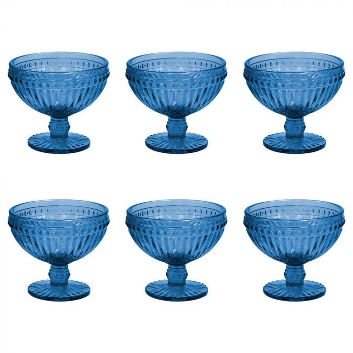 RAKI OLD SCHOOL BLUE Set 6 boluri inghetata, cu picior, din sticla, D12xh10cm, 370ml, albastre [1]