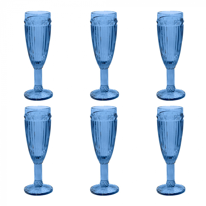 RAKI OLD SCHOOL BLUE Set 6 pahare sampanie, din sticla, D6xh20cm, 190ml, albastre [1]