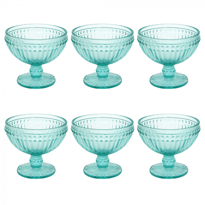 RAKI OLD SCHOOL VINTAGE GREEN Set 6 boluri inghetata, cu picior, din sticla, D12xh10cm, 350ml, verde [1]