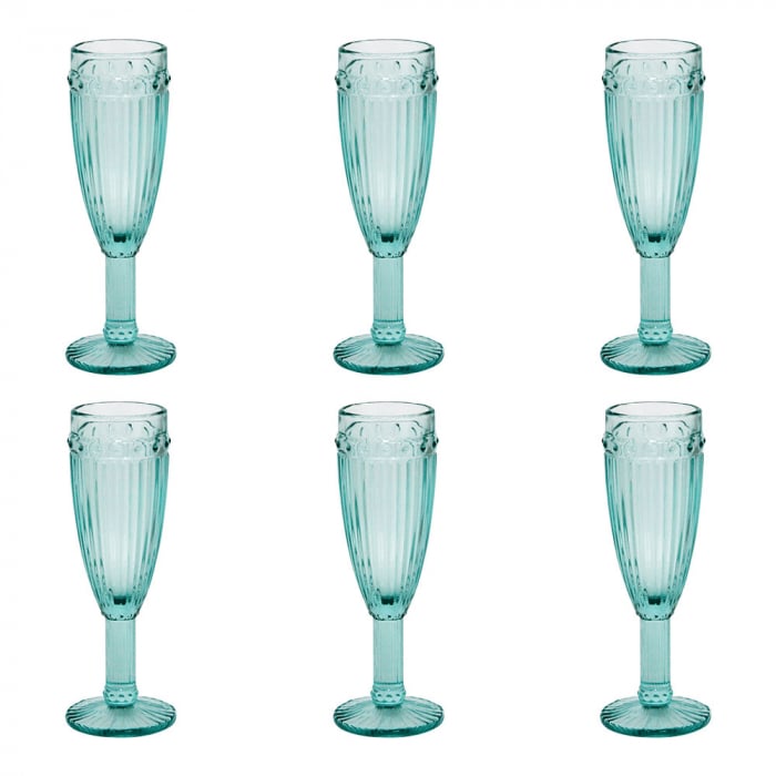 RAKI OLD SCHOOL VINTAGE GREEN Set 6 pahare sampanie, din sticla, D6xh20cm, 175ml, verde [1]