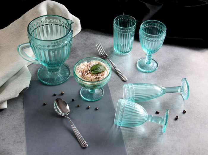 RAKI OLD SCHOOL VINTAGE GREEN Set 6 pahare vin rosu, din sticla, D8,7xh17cm, 350ml, verde [3]