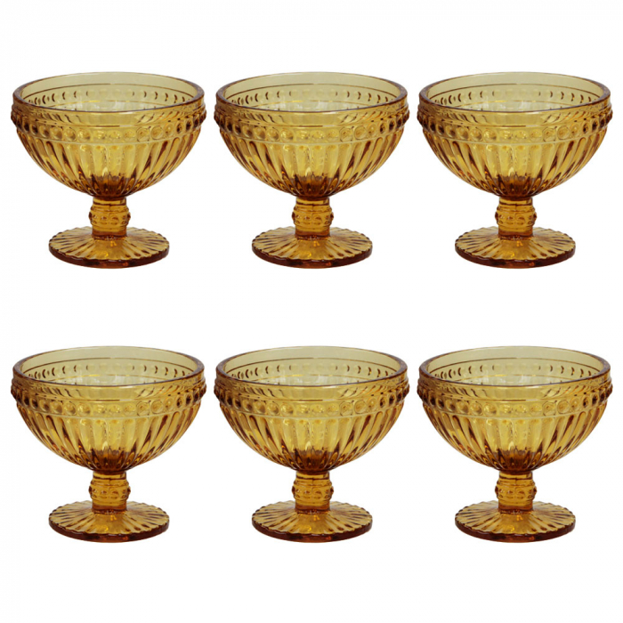 RAKI OLD SCHOOL YELLOW Set 6 boluri inghetata, cu picior, din sticla, D12xh10cm, 370ml, galben [1]