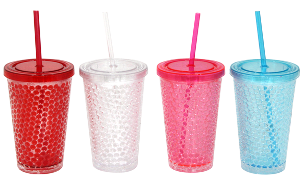 RAKI Pahar acrilic cu capac si pai, 500ml, cu decor 2, diferite culori [1]