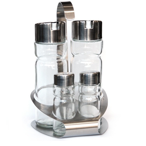 RAKI PREMIUM Oliviera 5 piese, cu suport inox oval, 2 sticle ulei/otet, solnita si pipernita [1]