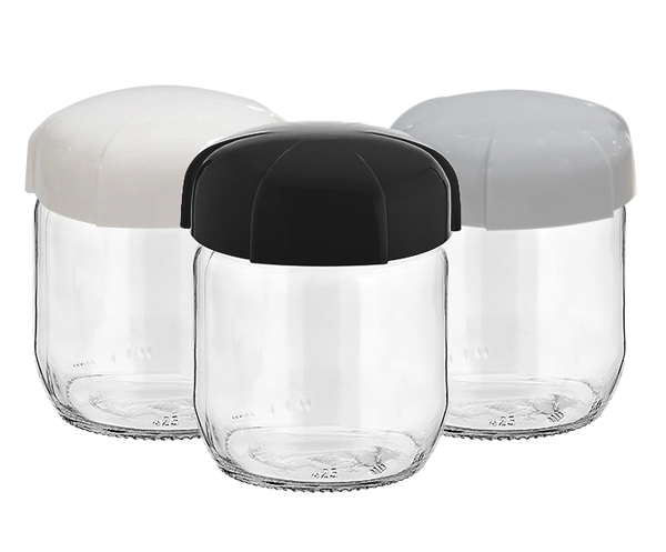 RAKI RHEA Borcan sticla 425ml, cu capac plastic de diferite culori [1]