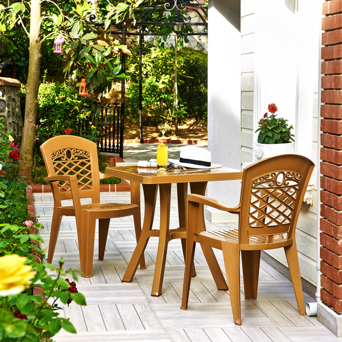 RAKI ROYAL Masa gradina patrata plastic, 70x70xh73cm, maro tec [4]