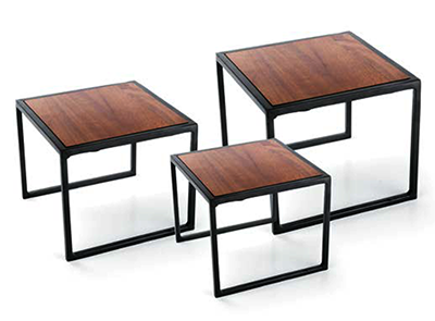RAKI Set 3 standuri bufet, metal cu blat lemn, 15x15xh7,5cm/20x20xh10cm/25x25xh12cm [2]