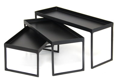 RAKI Set 3 standuri metalice bufet, 25x12xh10cm, 28x12xh12cm, 30x12xh15cm, negre [1]