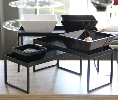 RAKI Set 3 standuri metalice bufet, 25x12xh10cm, 28x12xh12cm, 30x12xh15cm, negre [2]