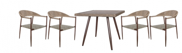 RAKI Set gradina mobila POLYWOOD NATURAL masa patrata 90x90xh75cm cu 4 scaune 62x62xh79cm, cadru metalic [3]